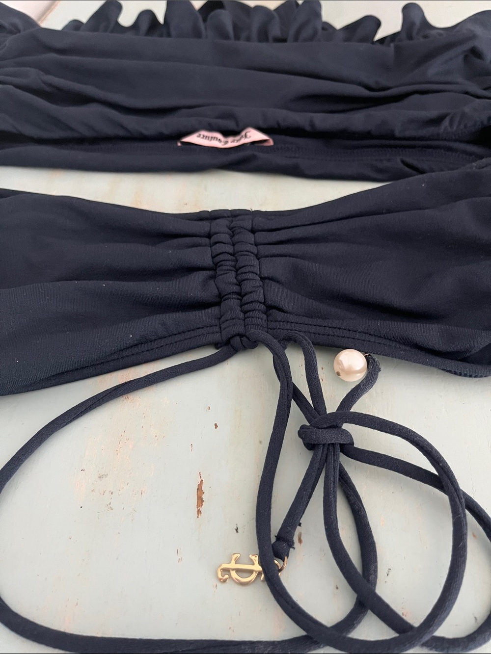 Juicy Couture Navy Ruffle Bandeau Bikini Small/Medium - Picture 13 of 15